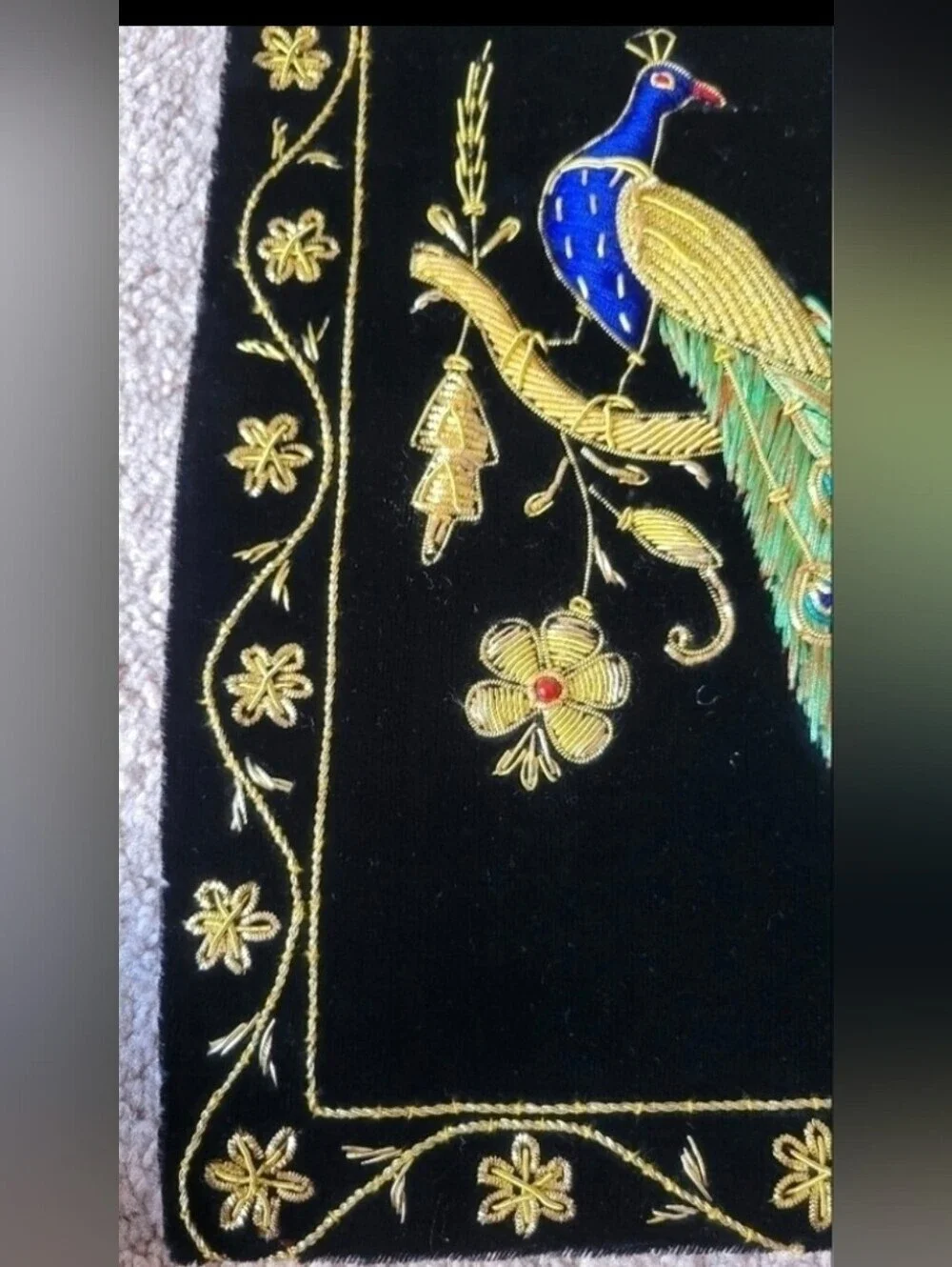 Hand-Embroidered Black Peacock Wall Hanging - Bohemiaan Decor